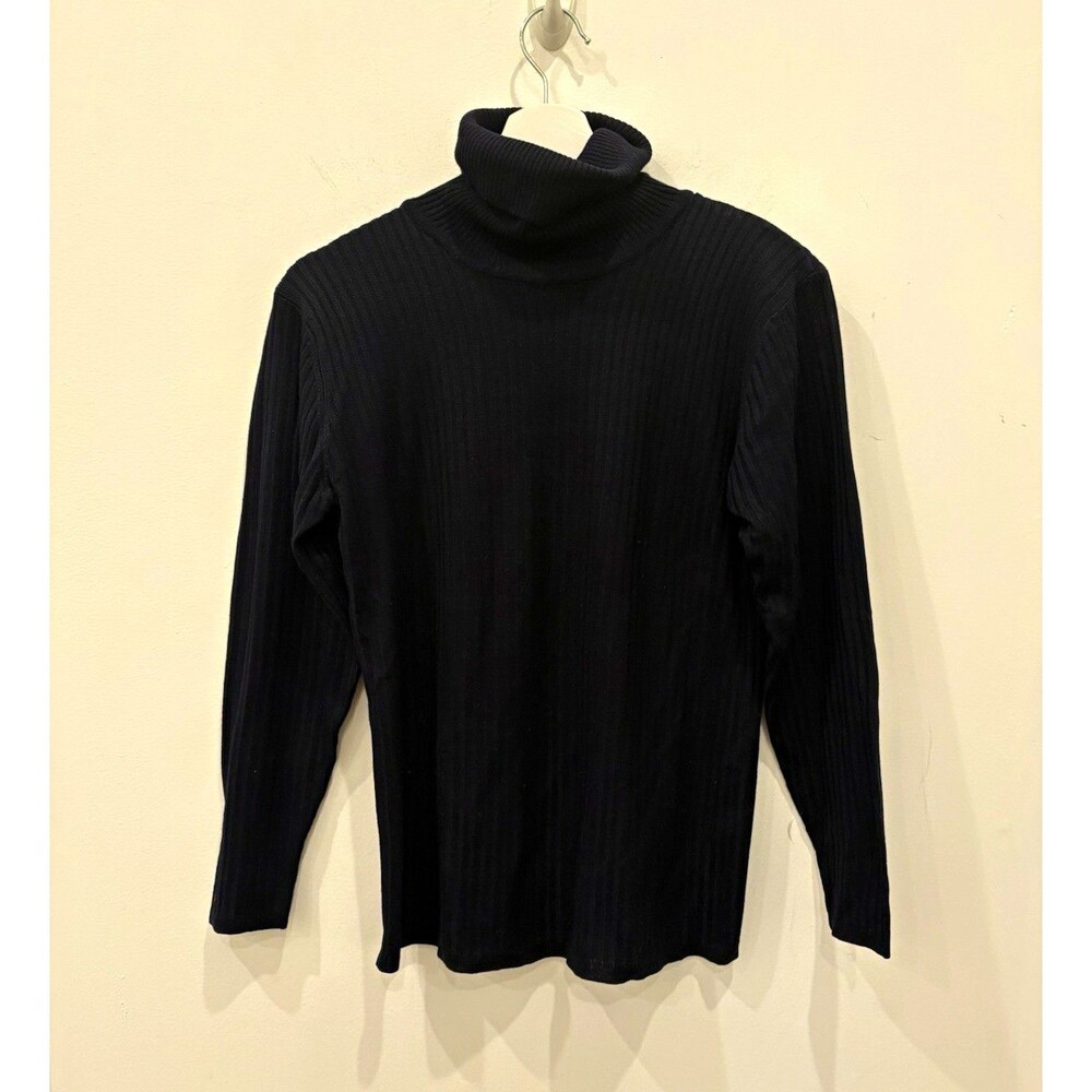 August Silk Womens Black 100% Silk Ribbed Turtleneck Sweater Sz M career capsule